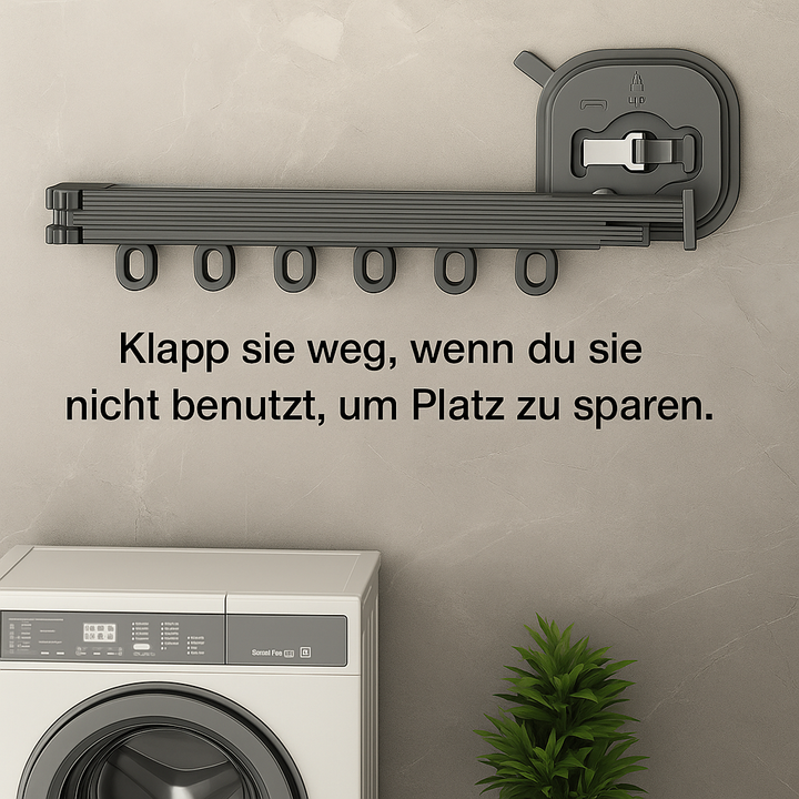 Platzsparender Wäscheständer zum Einklappen, Wandmontage ohne Bohren, perfekt für kleine Haushalte.