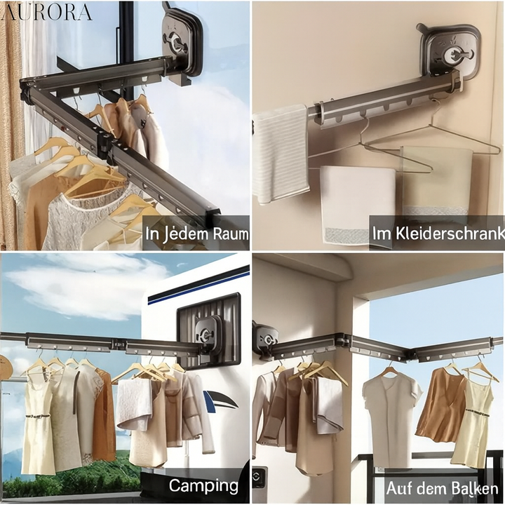 Robuster Balkon-Wäscheständer faltbar, mit Vakuum Montage schnell befestigt. Ideal für Wäscheorganisation.
