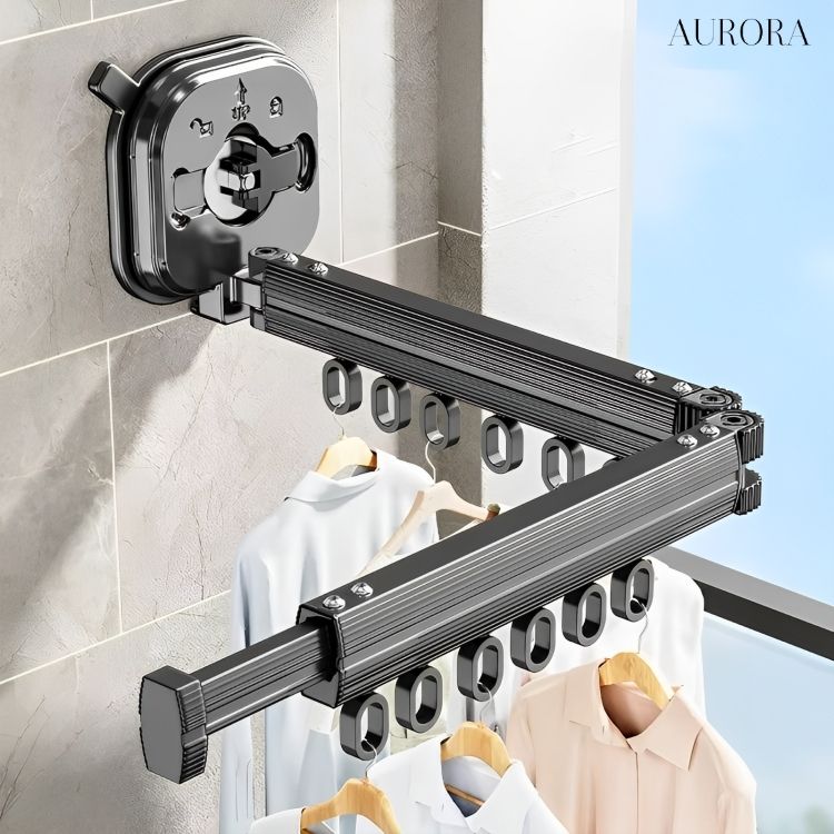 Robuster Wand-Wäscheständer faltbar, ohne Bohren. Platzsparende Lösung für Balkon & Innenbereich.