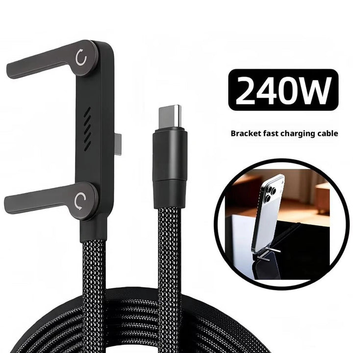 Elegantes faltbares 2-in-1 Ladekabel mit Schnellladefunktion und Handyständer. Modernes Smartphone Zubehör.