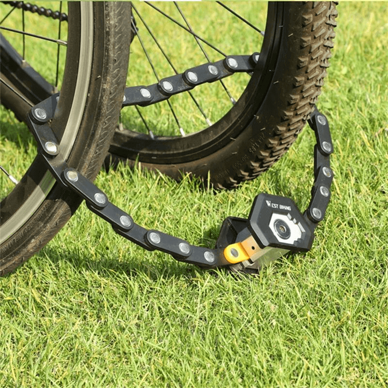Schwarz, faltbares Fahrradschloss aus gehärtetem Stahl. Optimaler Diebstahlschutz für City-Bikes.