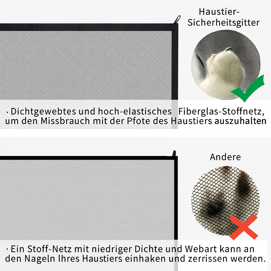 Kompaktes faltbares Hundeabsperrgitter aus Netzgewebe. Ideal für Reisen und mobile Haustiersicherheit, leicht zu verstauen.