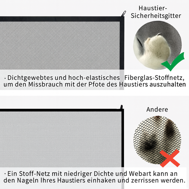 Kompaktes faltbares Hundeabsperrgitter aus Netzgewebe. Ideal für Reisen und mobile Haustiersicherheit, leicht zu verstauen.