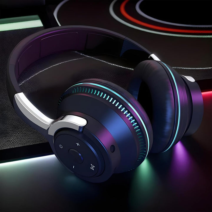 Sonvix Stereo-Gaming-Kopfhörer, kabellos, faltbar und mit individuell anpassbarer RGB-Beleuchtung.