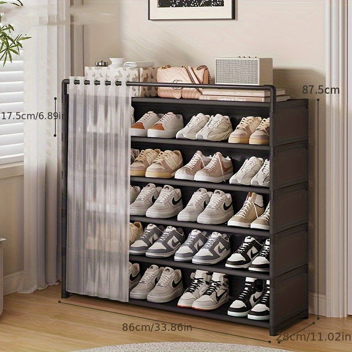 Montagefreundliches Schuhregal faltbar, mit integriertem Staubschutz zur einfachen Schuhverwaltung.
