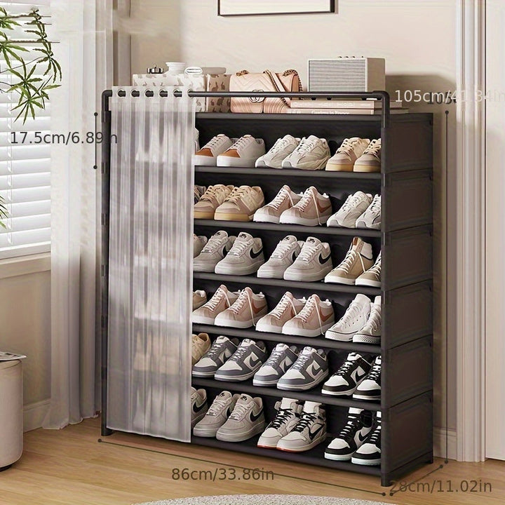 Faltbares Schuhregal mit Vorhang zum Schutz vor Staub und Schmutz, ideal für jeden Haushalt.