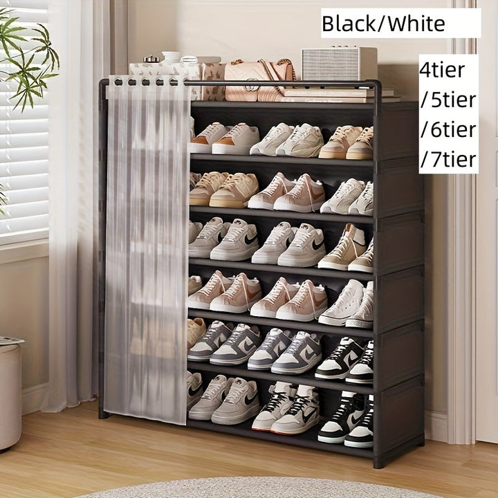 Praktisches & modernes Schuhregal, faltbar, mit Reißverschluss-Staubschutz für Ihre Schuhe.
