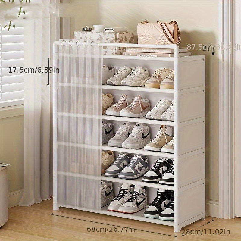 Elegantes faltbares Schuhregal mit staubdichtem Stoffbezug, ideal zur stilvollen Schuhordnung.