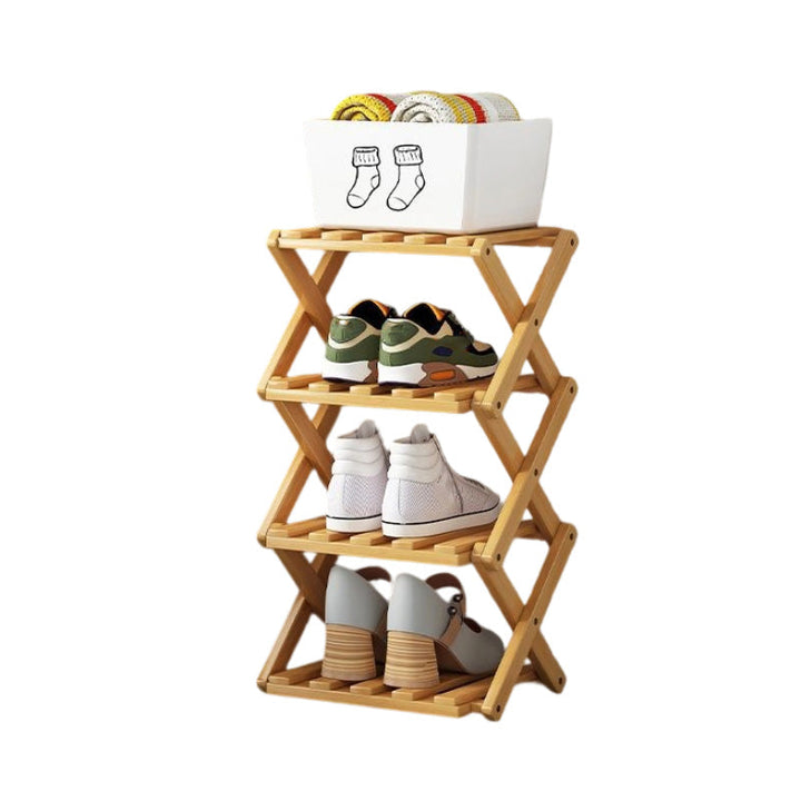 Modernes, faltbares Schuhregal für eine aufgeräumte Schuhsammlung im Haushalt.