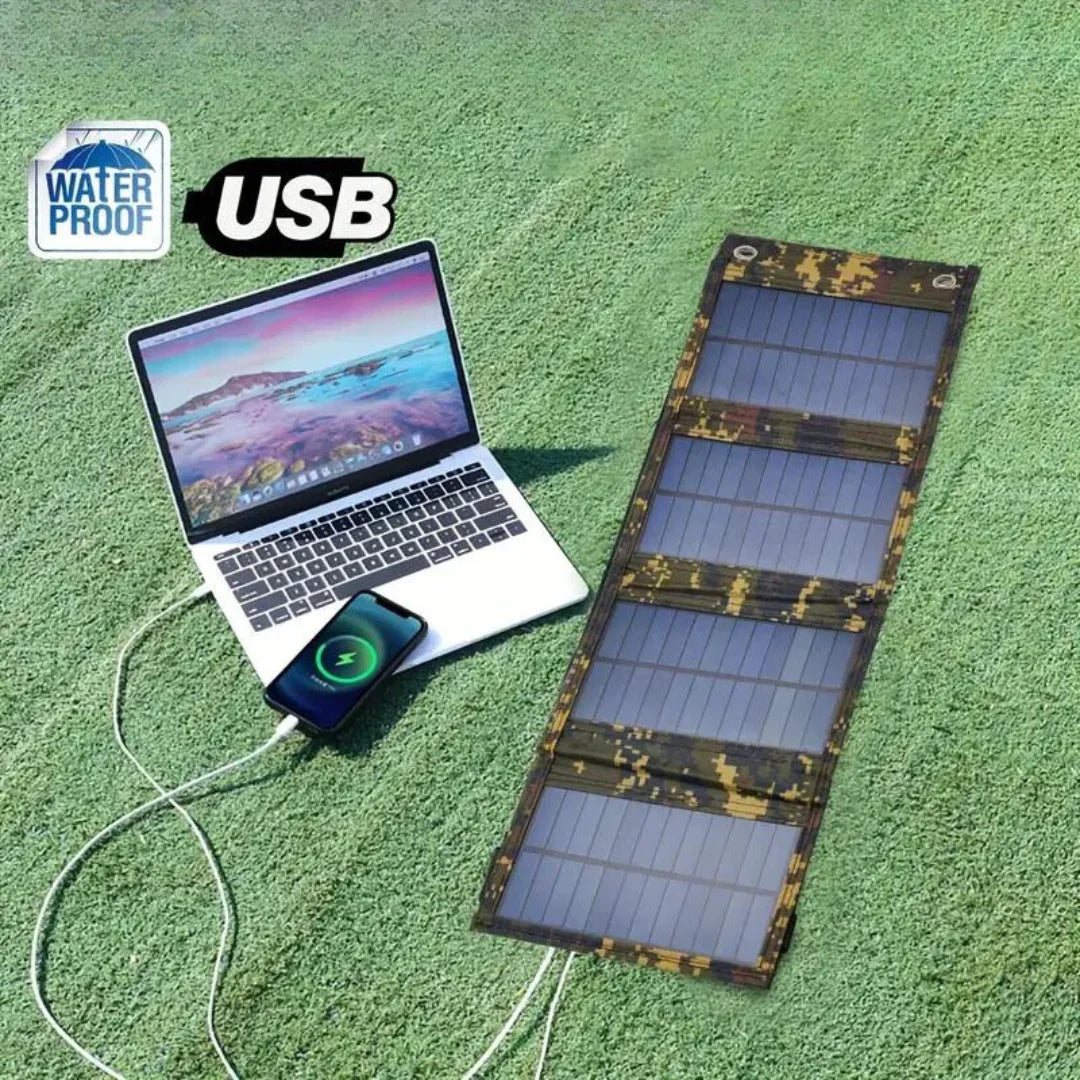 Faltbares Solarladegerät, perfekt für Outdoor, Camping & Wandern. Mobil, kompakt & umweltfreundlich.