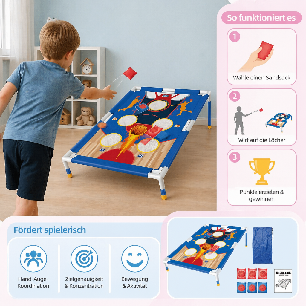 Sandsack-Wurfspiel für die ganze Familie. Perfektes Indoor- & Outdoor-Freizeitspiel für Kinder und Erwachsene.