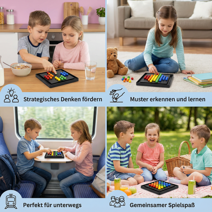 Farben Match Logikspiel in Aktion, einige bunte Kugeln sind bereits gematcht; fördert Problemlösung & Geduld.