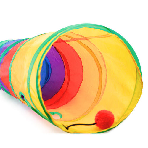 Farbenfroher Katzen Regenbogen Spieltunnel, interaktives Katzenspielzeug für Verstecken und Toben. Robustes Katzentunnelzubehör.