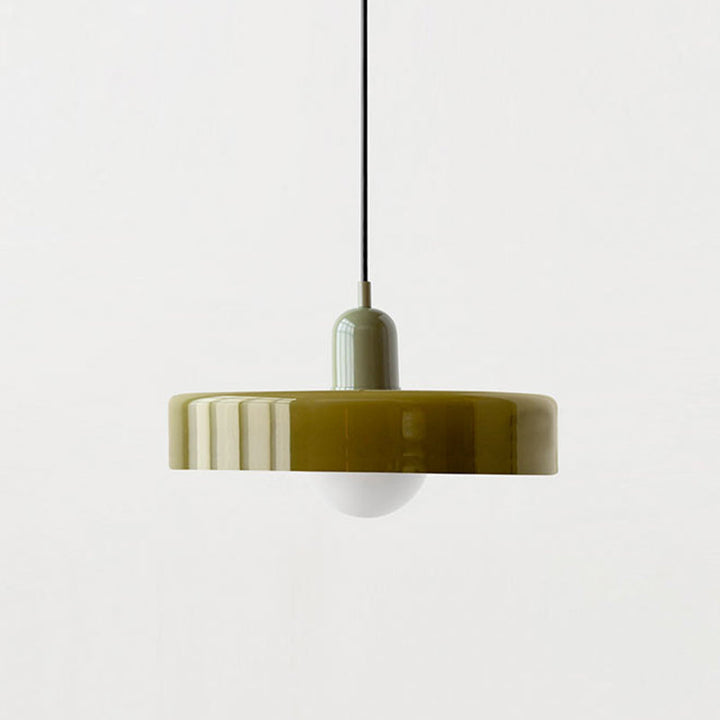 Hängelampe aus farbigem Glas, modern. Dekorative Leuchte für Wohnzimmer und Esszimmer.