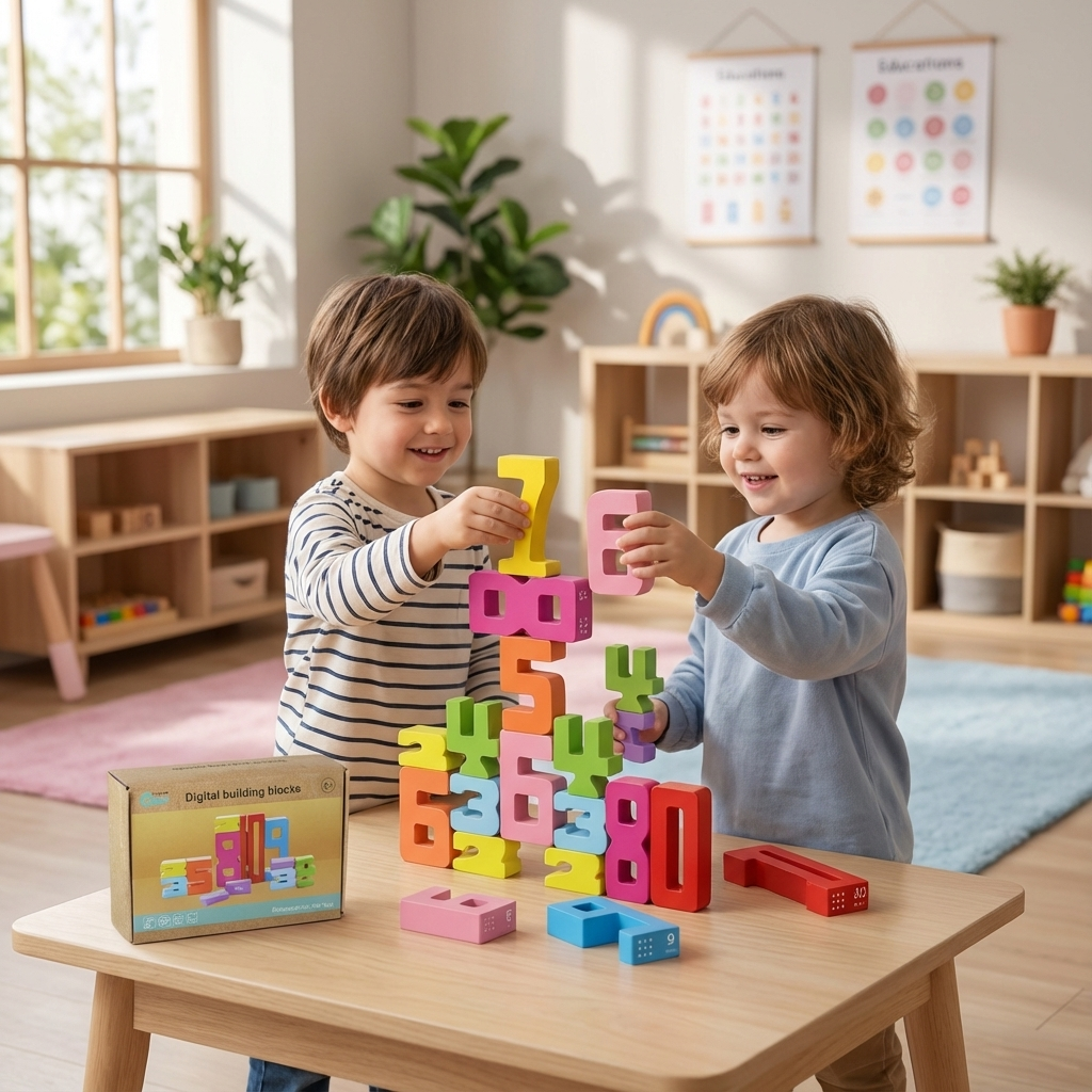 Farbige Kinder Lernblöcke für Mathe und Zahlen; pädagogisches Holzspielzeug zur frühen Bildung.