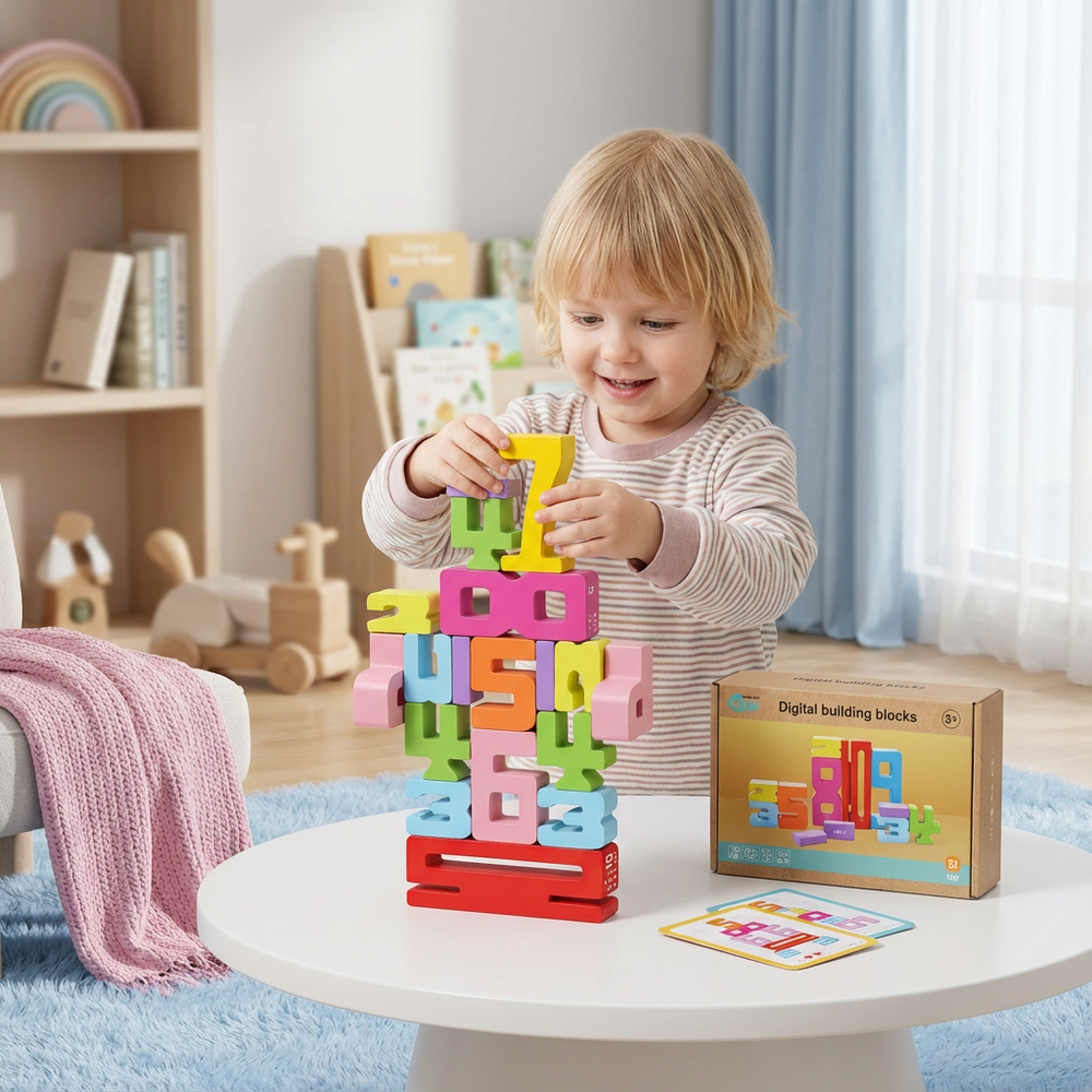 Mathe-Lernblöcke für Kinder; spielerisches Erlernen von Zahlen, Addieren und Subtrahieren.