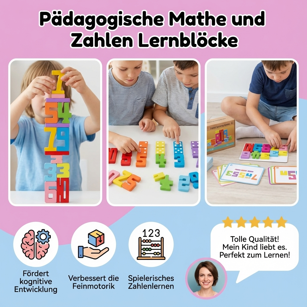 Pädagogisches Lernspielzeug: Stapelblöcke für Kinder zum spielend leichten Mathelernen.