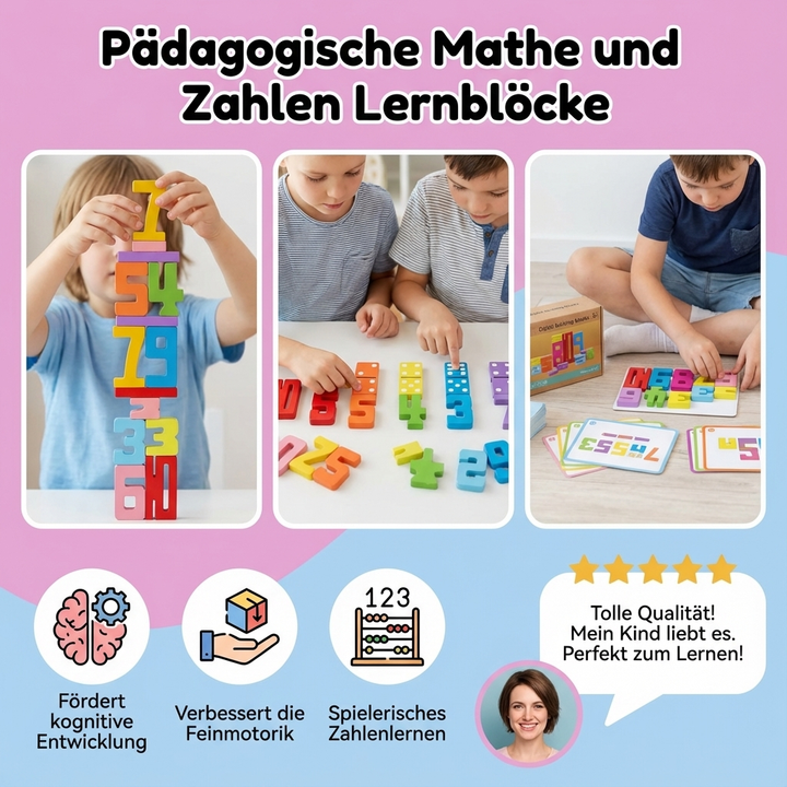 Pädagogisches Lernspielzeug: Stapelblöcke für Kinder zum spielend leichten Mathelernen.