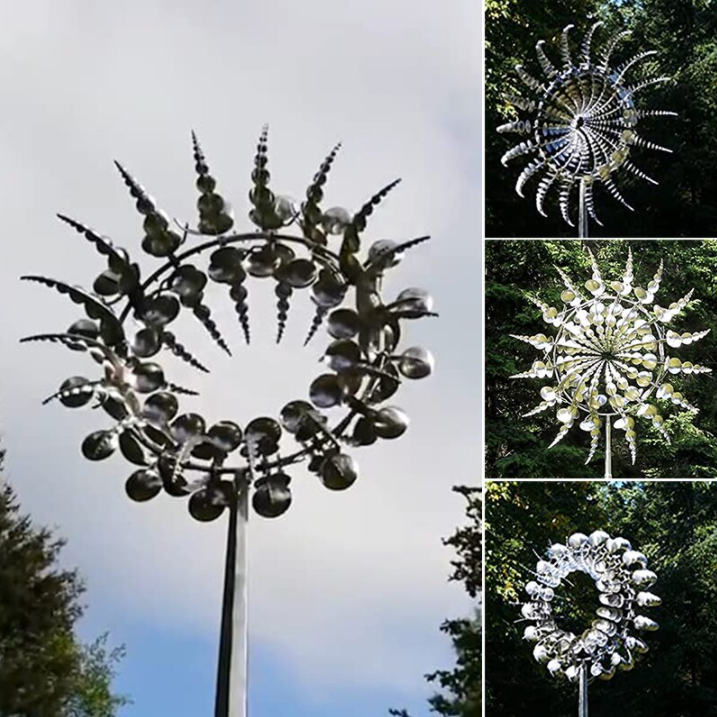 Robuste Metall-Windmühle, wetterfestes Windspiel als Blickfang im Garten und Außenbereich.