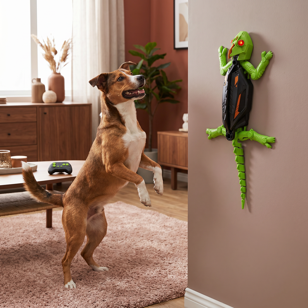 Ferngesteuerte Kletter-Eidechse als interaktives Hundespielzeug, ideal für aktive Hunde und Spielspaß.