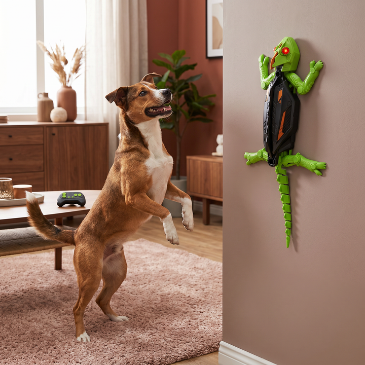 Ferngesteuerte Kletter-Eidechse als interaktives Hundespielzeug, ideal für aktive Hunde und Spielspaß.
