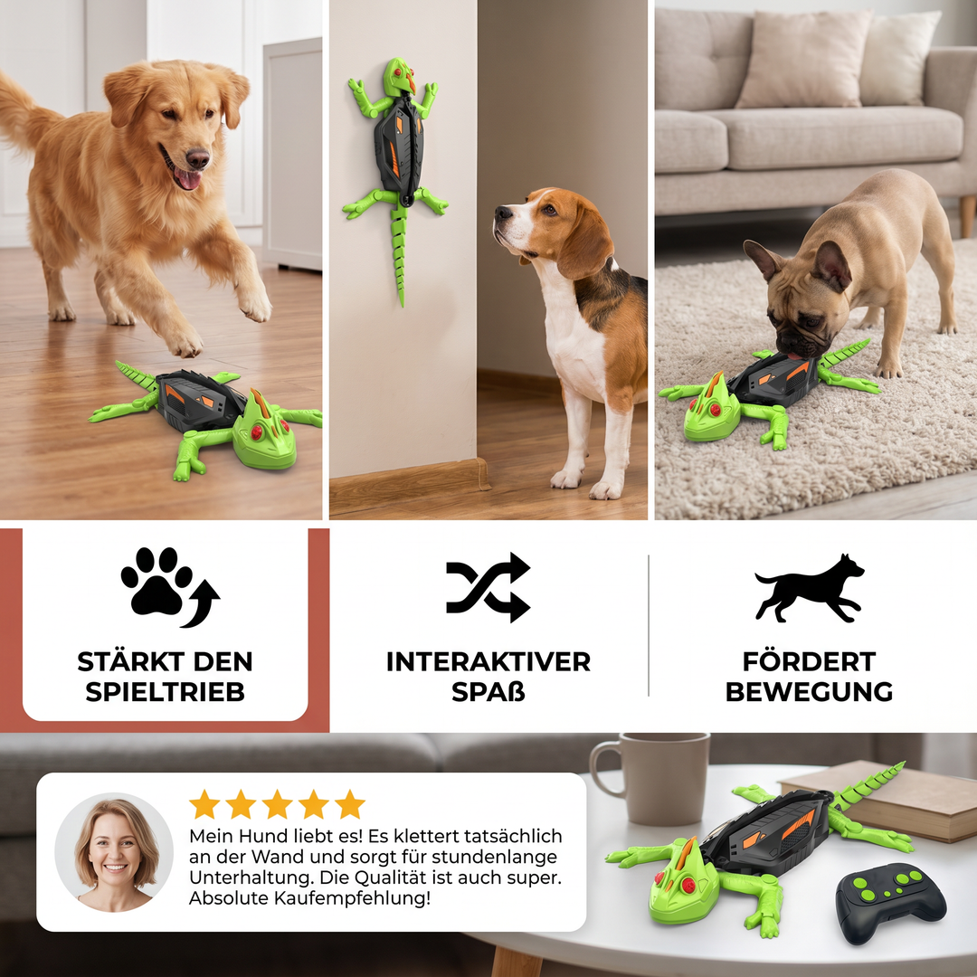 Innovatives ferngesteuertes Kletter-Eidechse Hundespielzeug für drinnen und draußen, fördert Bewegung.