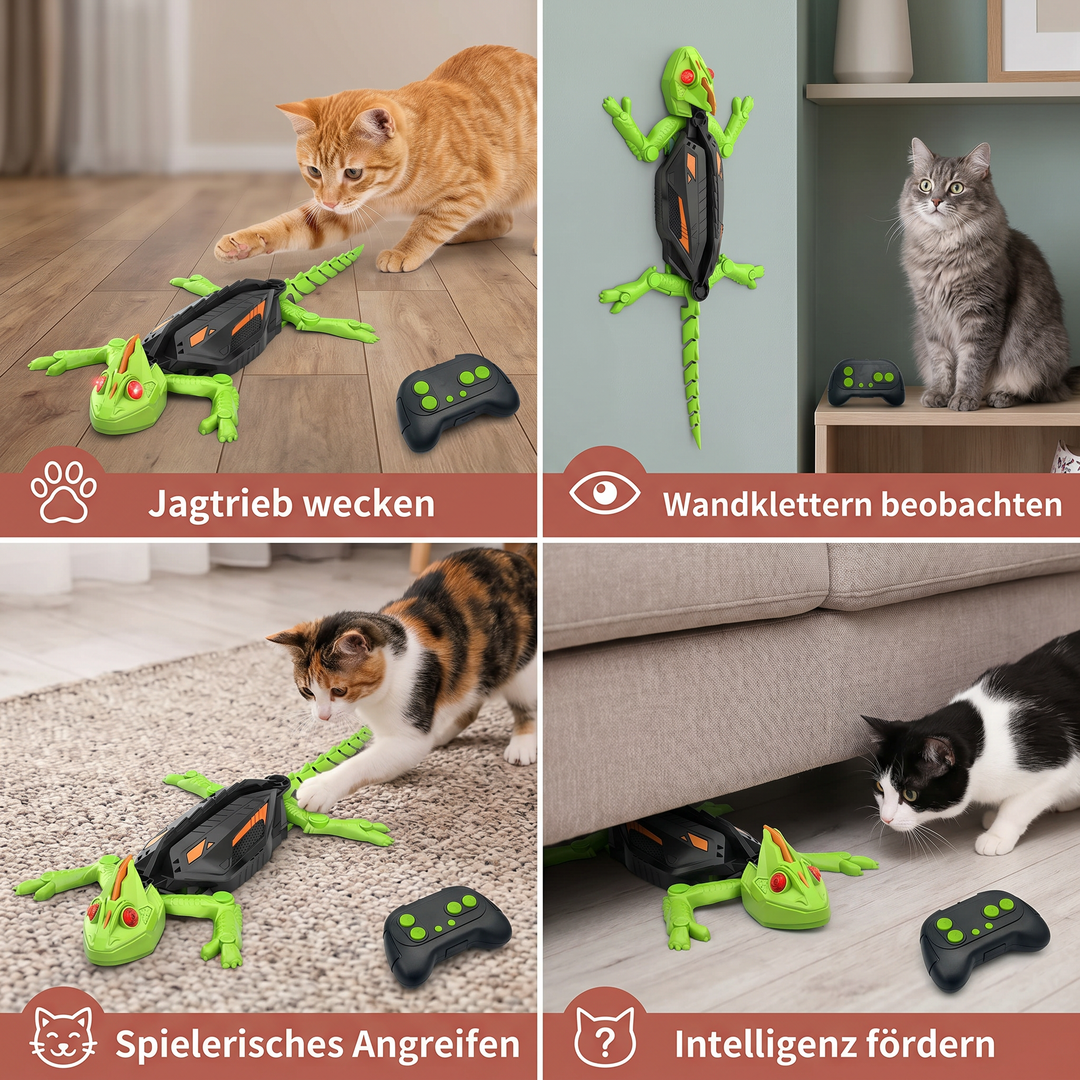 Interaktives Eidechsen Spielzeug für Katzen: Ferngesteuert, sorgt für stundenlangen Wandkletter-Spaß und Jagdfreude.