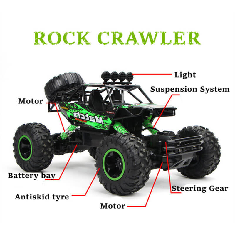Ferngesteuerter Offroad Monstertruck 4x4 in Aktion im Gelände. Allradantrieb RC Fahrzeug.