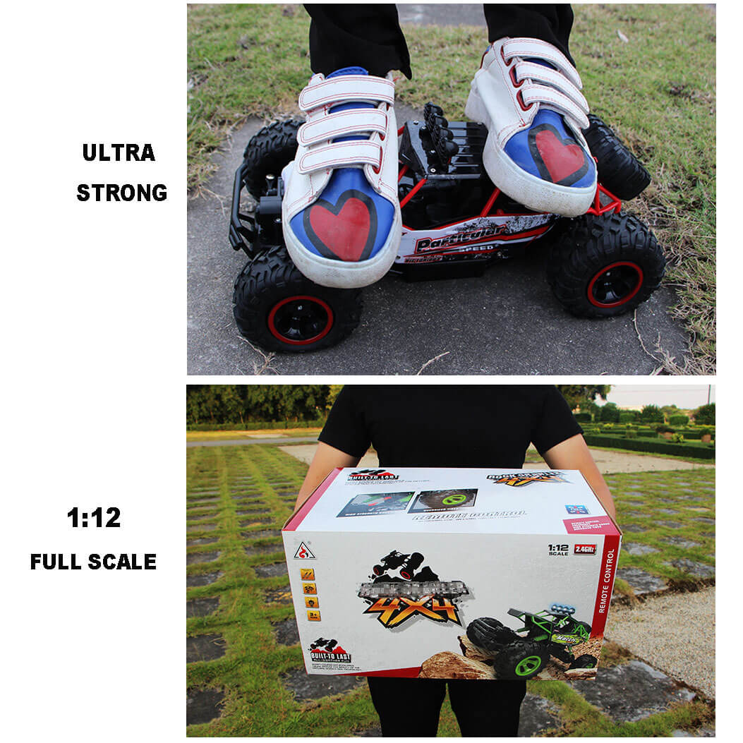 Geländegängiges RC Fahrzeug: Ferngesteuerter 4x4 Monstertruck für Offroad-Spaß. Rock Crawler.