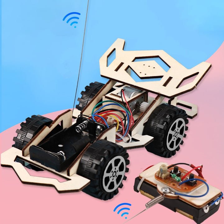 Fertiges ferngesteuertes Holz Rennauto aus DIY Bausatz, tolles Kinder Spielzeug & Lernspielzeug.