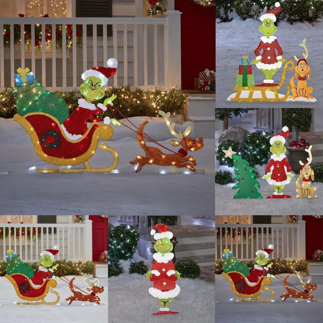 Wetterfeste Grinch Gartendekoration mit LED-Beleuchtung. Langlebige Weihnachts- und Winterdeko für draußen.
