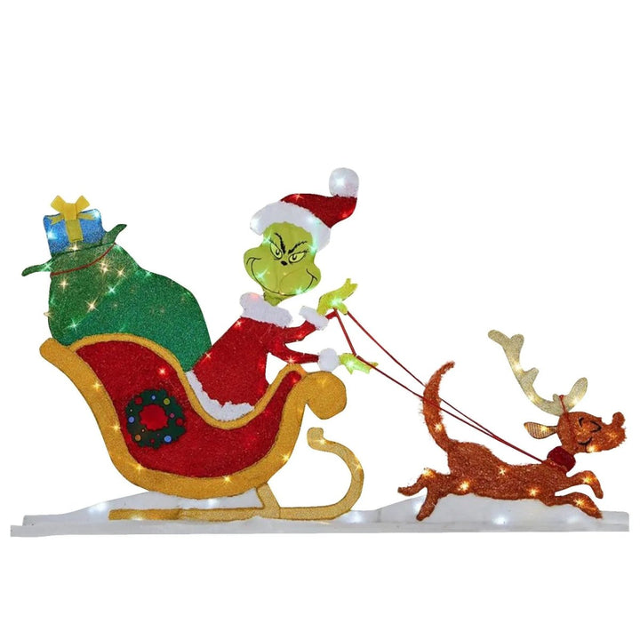 Stimmungsvolle Grinch Weihnachtsdekoration mit LEDs. Bringt festliche Freude in jeden Garten und Außenbereich.