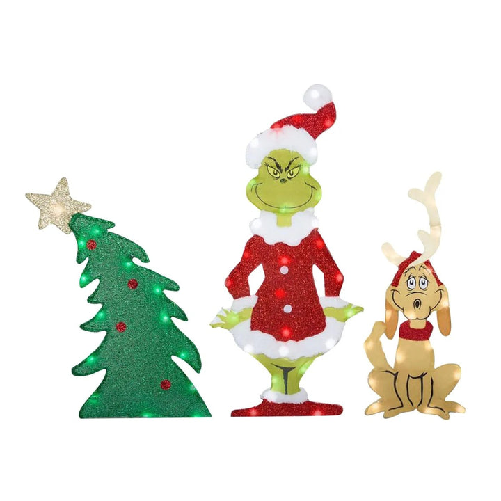 Detailreiche Grinch LED Gartendekoration. Perfekte Weihnachtsbeleuchtung für einen festlichen Außenbereich.