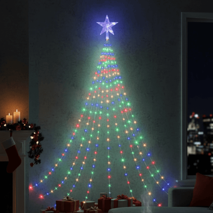Festliche LED-Lichterkette, wasserfest, mit 8 Leuchtmodi für innen & außen. Ideal für Weihnachtsdekoration.