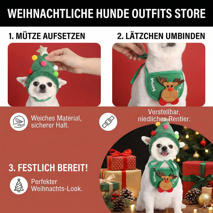 Süßes Hunde-Rentierkostüm für Weihnachten, warm und personalisiert, Tierbekleidung.