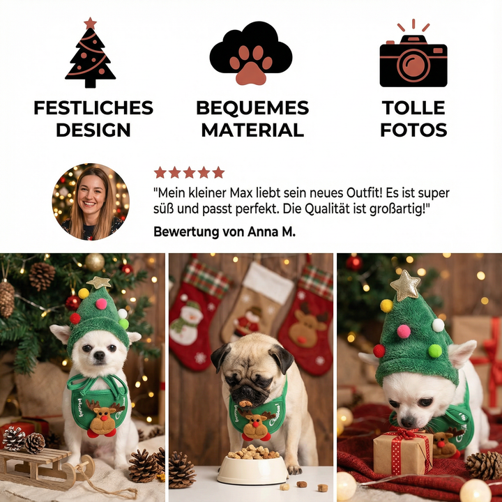 Lustiges Hunde-Weihnachtsmann-Outfit, festliche Hundekleidung für den Winter.