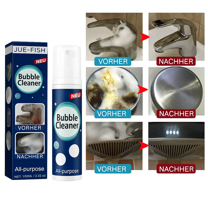 Fettlösend Küchenreiniger Flasche. Kraftvoller Aktivschaum für schnelle Sauberkeit in Küche & Bad, ohne Schrubben.