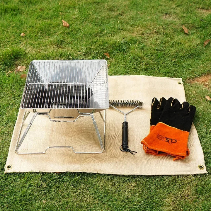Feuerschutz Campingmatte, hitzebeständig für Grill, Lagerfeuer & Outdoor-Einsatz. Brandschutz aus Glasfaser.
