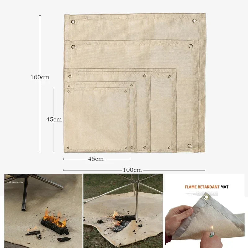 Hitzefeste Glasfaser-Feuerschutzmatte für sicheres Grillen und Lagerfeuer. Idealer Brandschutz im Garten/Camping.