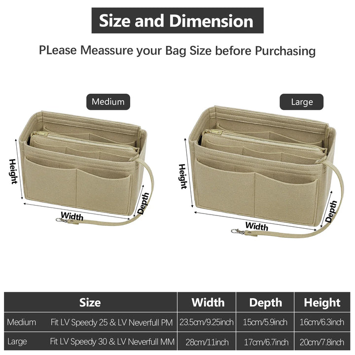 Filz Taschenorganizer schafft Ordnung in jeder Handtasche. Perfekt für Reisen & tägliche Aufbewahrung.