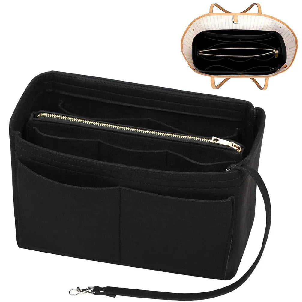 Praktischer Filz Innentaschenorganizer für Shopper. Hält Handy, Schlüssel & Kosmetik griffbereit.