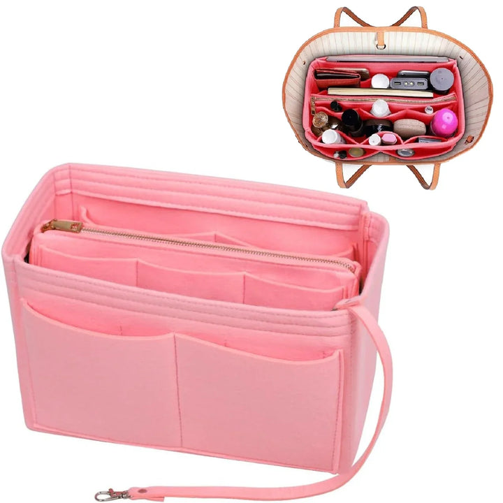 Filz Organizer für Handtasche mit Reißverschlussfach & Schlüsselband. Schafft Ordnung & sichere Aufbewahrung.