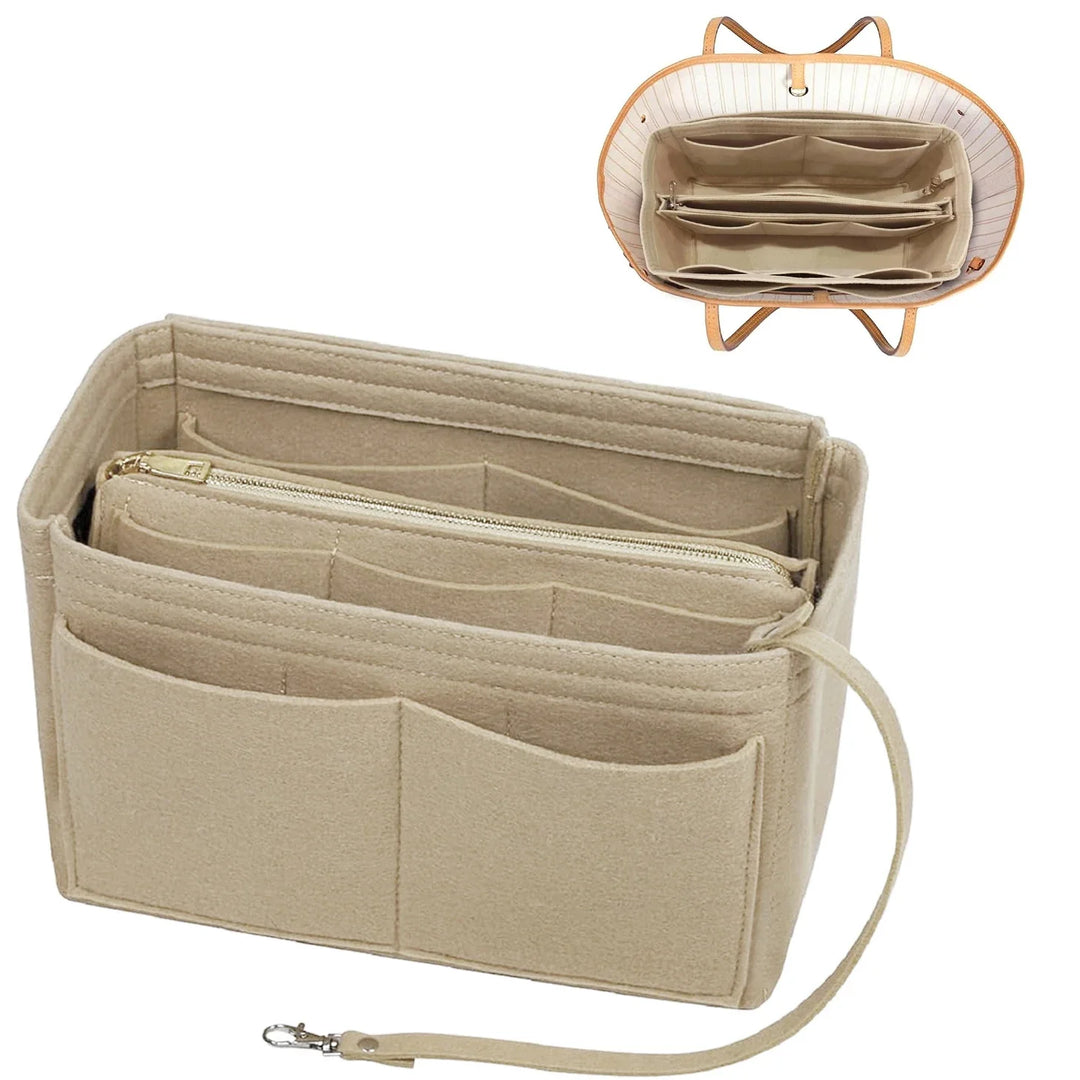 Vielseitiger Filz Tascheneinsatz für Handtaschen. Idealer Begleiter für Reisen & den Alltag, 15 Fächer.