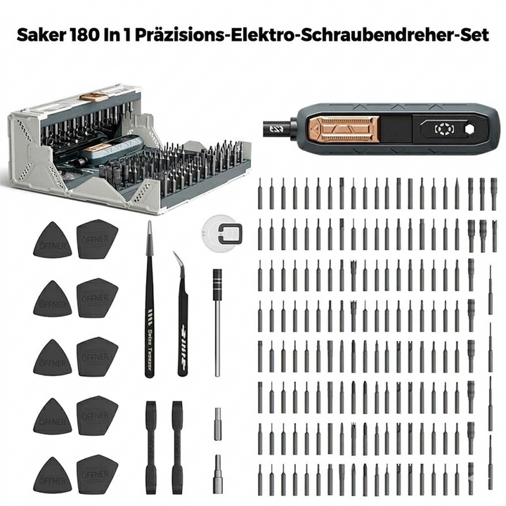 Vollständiges FixPro Reparaturset mit Schraubendrehern, Bits & Zubehör für vielseitige Anwendungen.