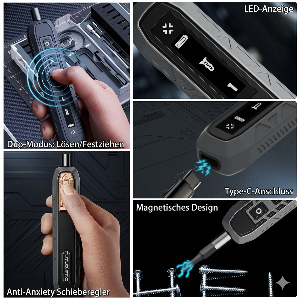 Vielseitiges Werkzeugset für Präzisionsarbeiten, inkl. magnetische Bits; unverzichtbar für Reparaturen.