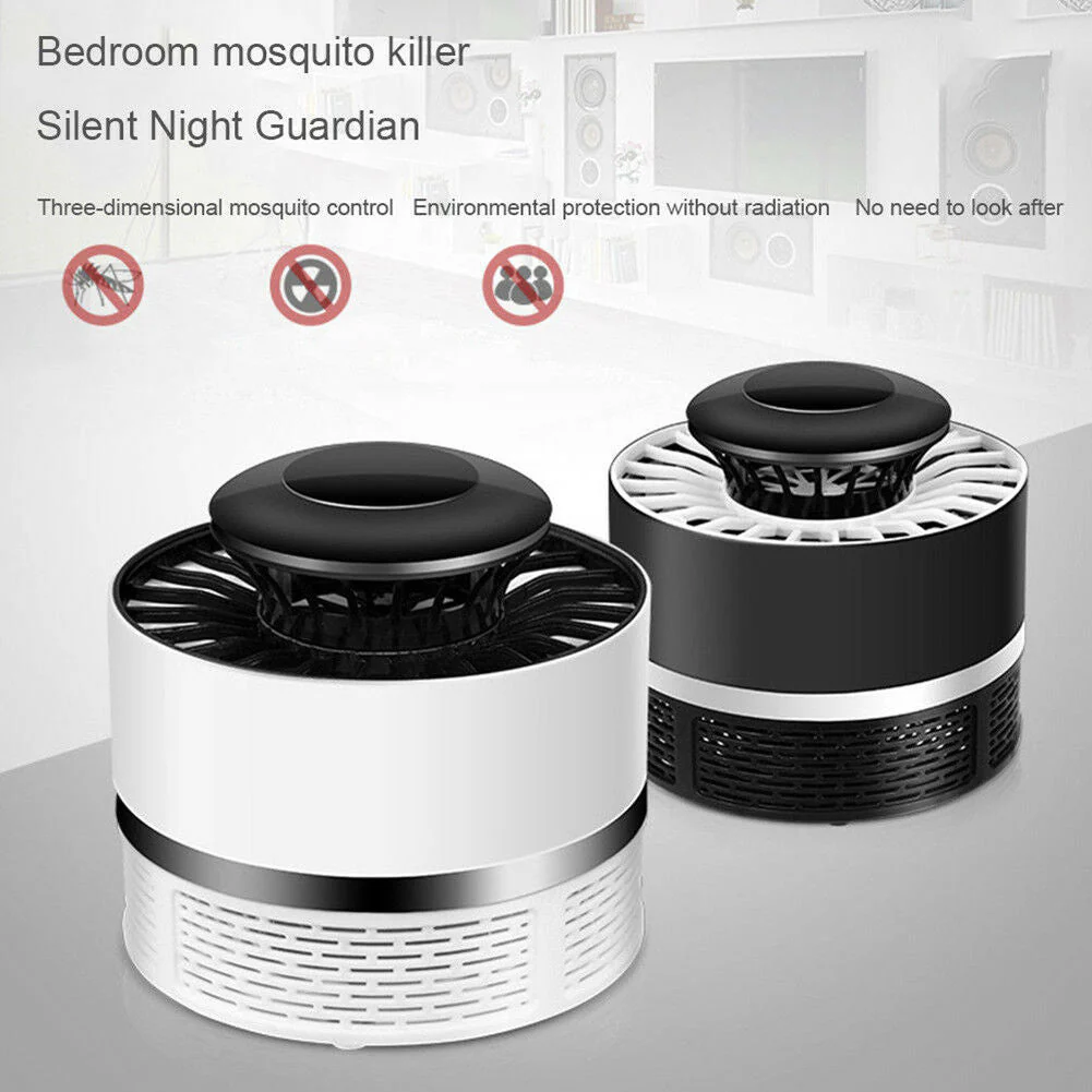 Kompakte, USB-betriebene Mückenfalle mit LED-UV-Licht, ideal für Schlafzimmer und Büro, flexibel einsetzbar.