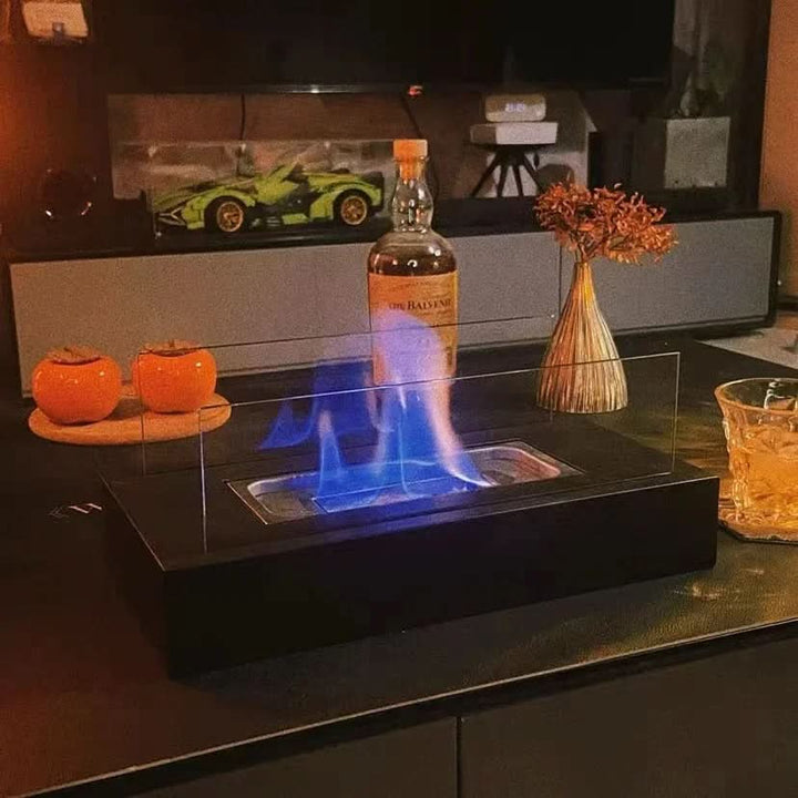 FLAMEGLOW: Tragbarer Bioethanol Tischkamin für stilvolle Flammen, Home Decor, gemütliche Abende drinnen/draußen.
