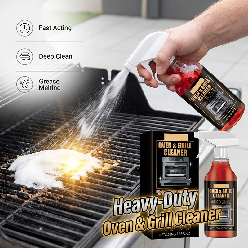 Grill & Backofen Entfetter Spray reinigt mühelos eingebrannte Rückstände vom Grillrost.