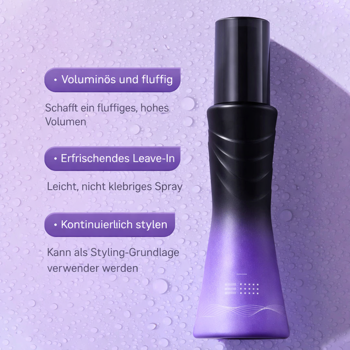 Glückliche Frau hält RenewVolume Volumenspray, erzielt mühelos Haarvolumen und langanhaltende Fülle.