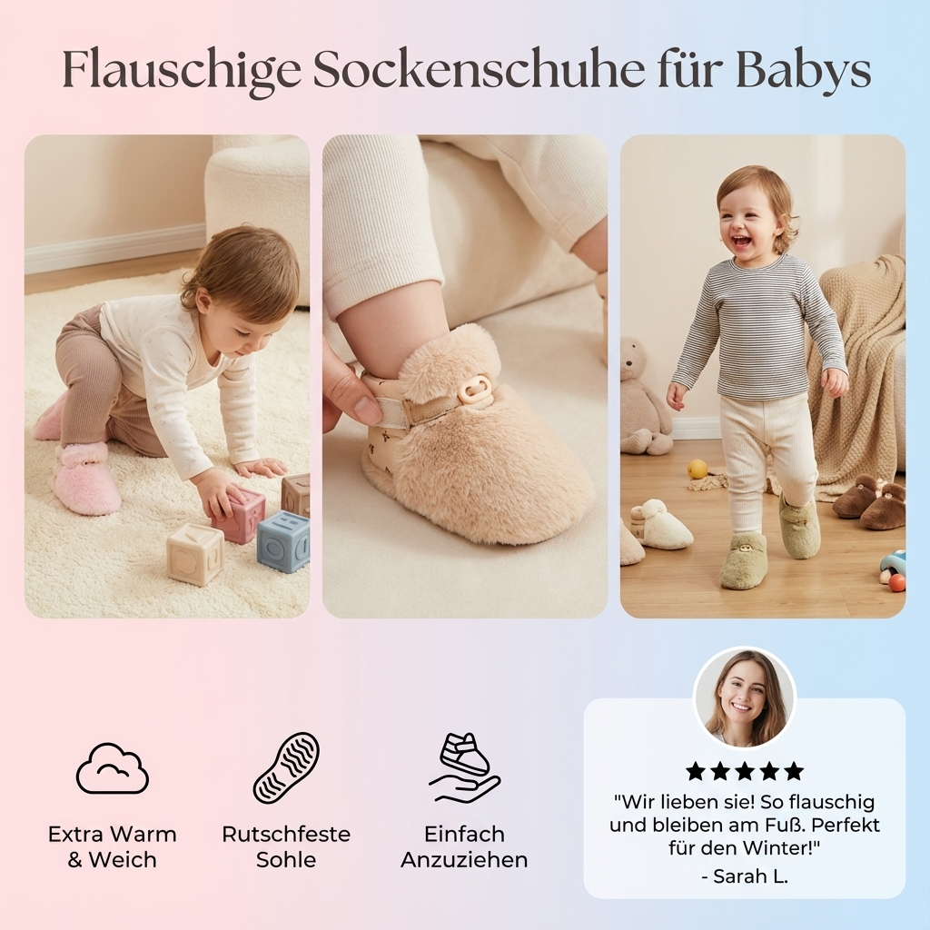 Weiche, bequeme Babysocken-Schuhe, rutschfest. Ideale Krabbelschuhe und Lauflernschuhe für Babykomfort.